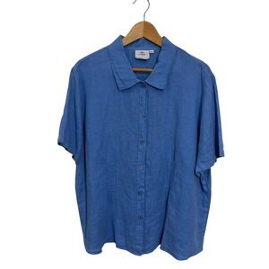 Hot Cotton Marc Ware Blue 100% Linen Pintuck Short Sleeve Button‎ Down Shirt XL